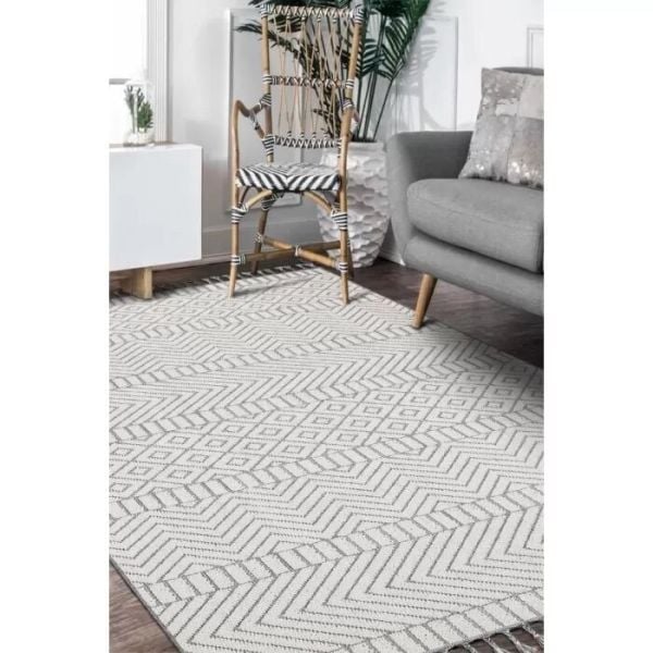 Arya Serisi Beyaz Modern İskandinav Desenli Makine Halısı T-1072