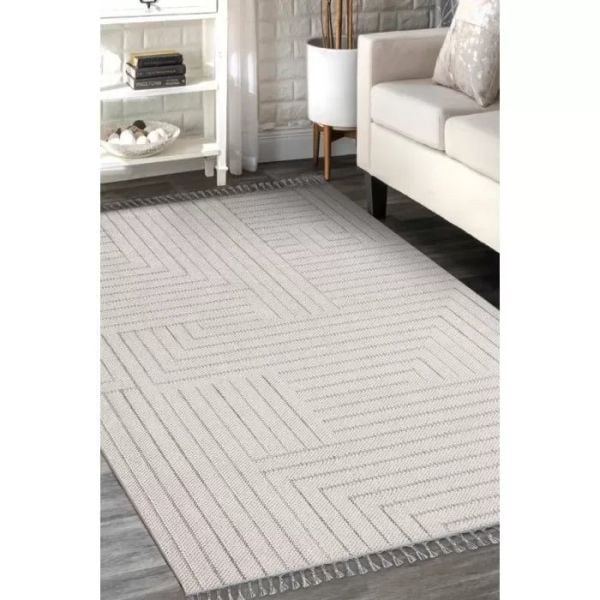 Arya Serisi Gri Krem Modern İskandinav Desenli Makine Halısı T-1074
