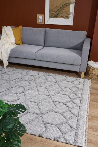 Vesta Serisi Gri Renk Kabartma Dokulu Makine Halısı AP-9523