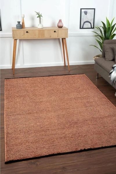 Zett Serisi Kiremit Pamuklu Yıkanabilir Kaymaz Taban Dokuma Kilim 160x230