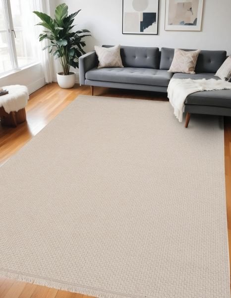 Plain Serisi Sisal Krem Düz Dokuma Kolay Temizlenebilir Halı L-7655